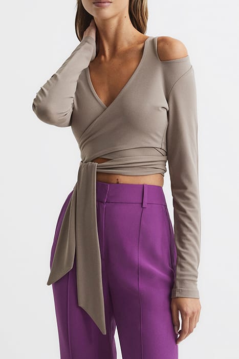 CAMILLE-TIE LONG-SLEEVED TOP — MINK 5