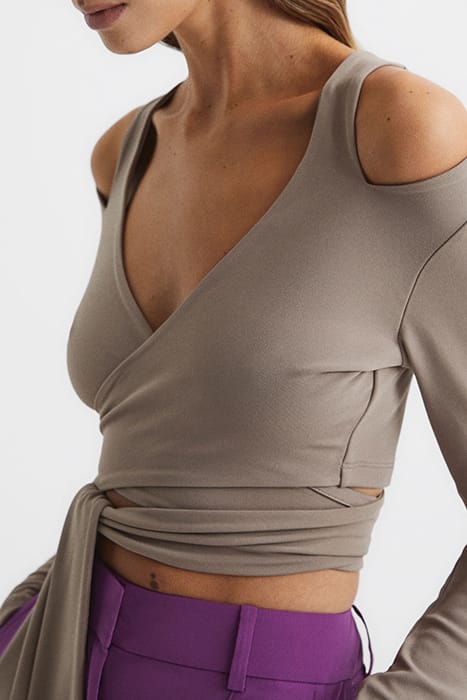 CAMILLE-TIE LONG-SLEEVED TOP — MINK 6