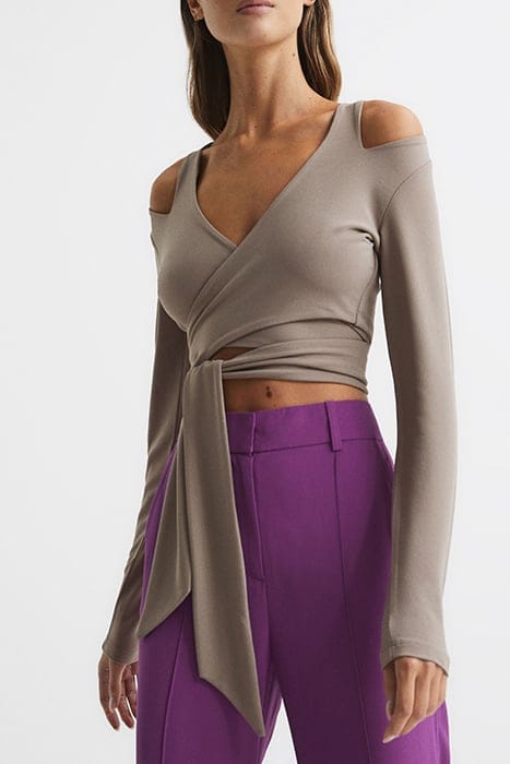 CAMILLE-TIE LONG-SLEEVED TOP — MINK 1