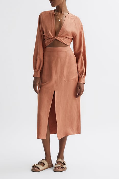 AXELLE LINEN MIDI SKIRT — RUST 2