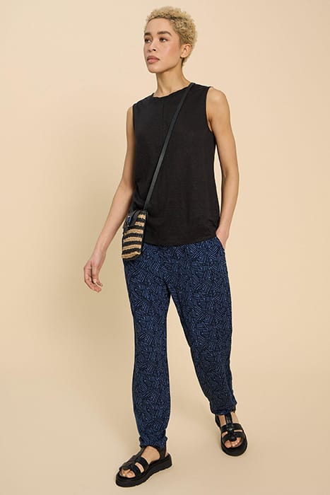 MAISON ECO VERO JERSEY TROUSER NAVY PRINTED 1