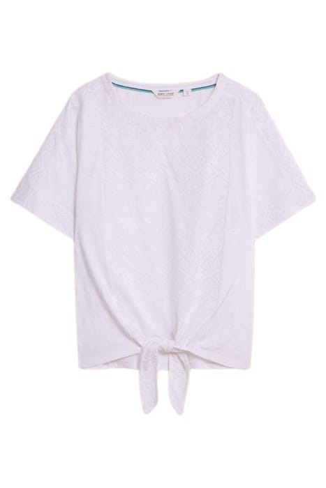 EMBROIDERED TIE HEM TOP BRILLIANT WHITE 2