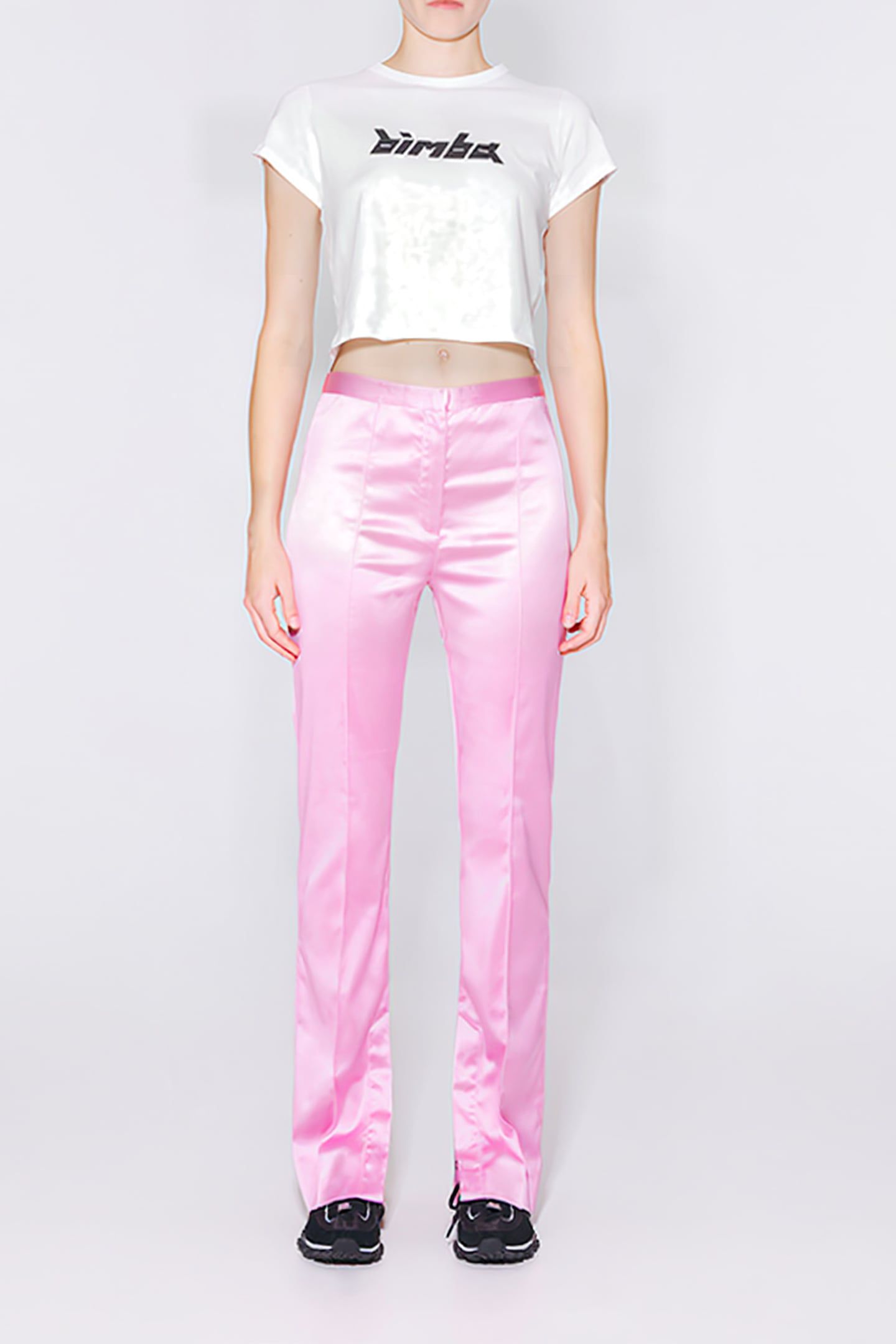 BUBBLE GUM PINK STRAIGHT-CUT SATIN-EFFECT SUIT PANT 1