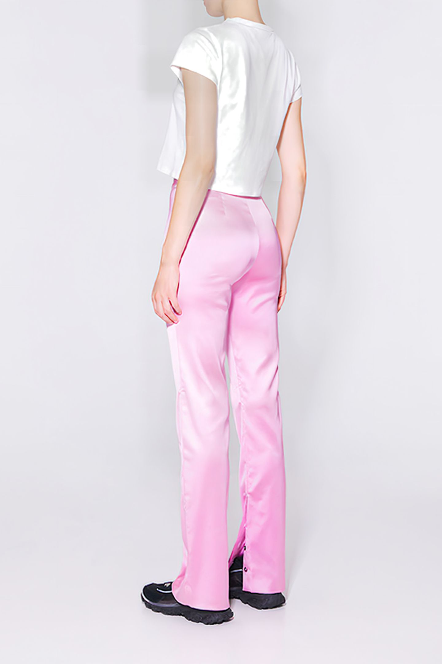 BUBBLE GUM PINK STRAIGHT-CUT SATIN-EFFECT SUIT PANT 2