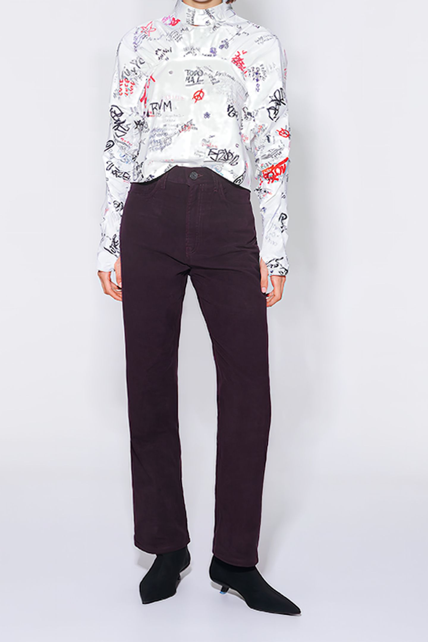 DARK BURGUNDY VELVET STRAIGHT-CUT TROUSERS 1