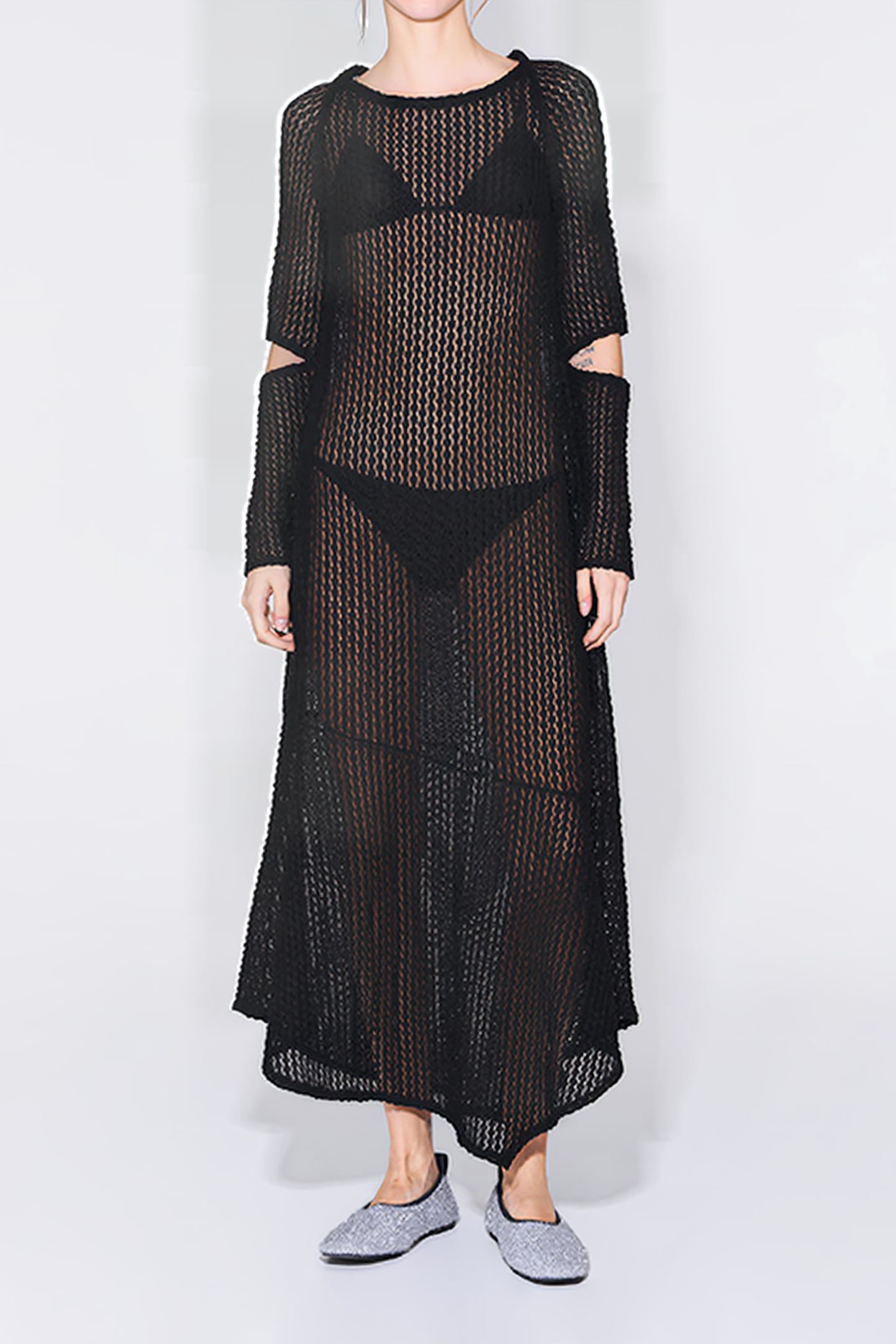 BLACK JERSEY-KNIT DRESS 1