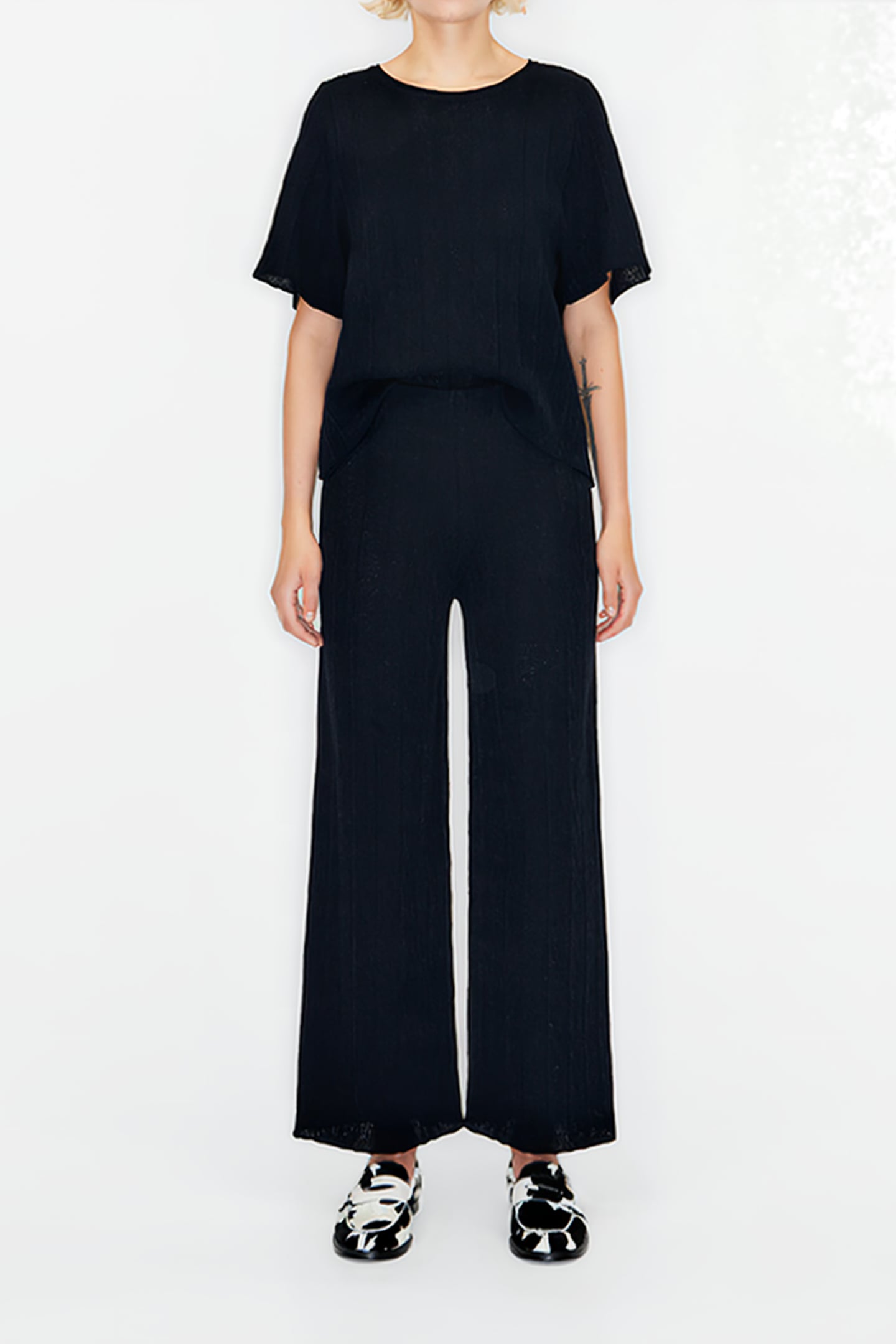 BLACK JERSEY-KNIT TROUSERS 1