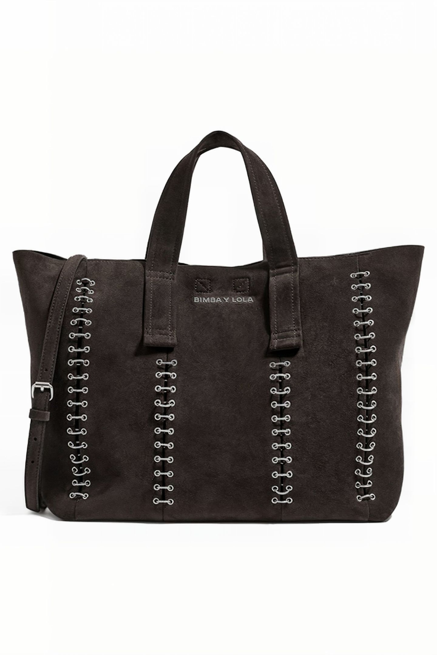 L CHARCOAL SPLIT LEATHER SHOPPER BAG 1
