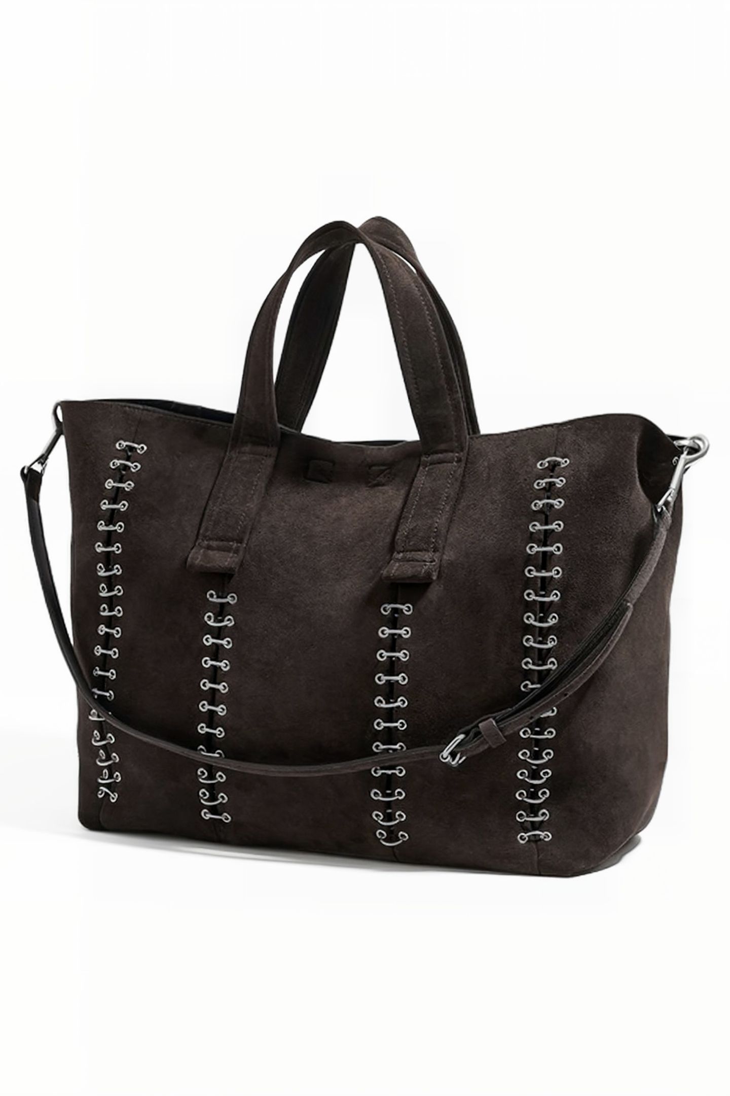 L CHARCOAL SPLIT LEATHER SHOPPER BAG 2