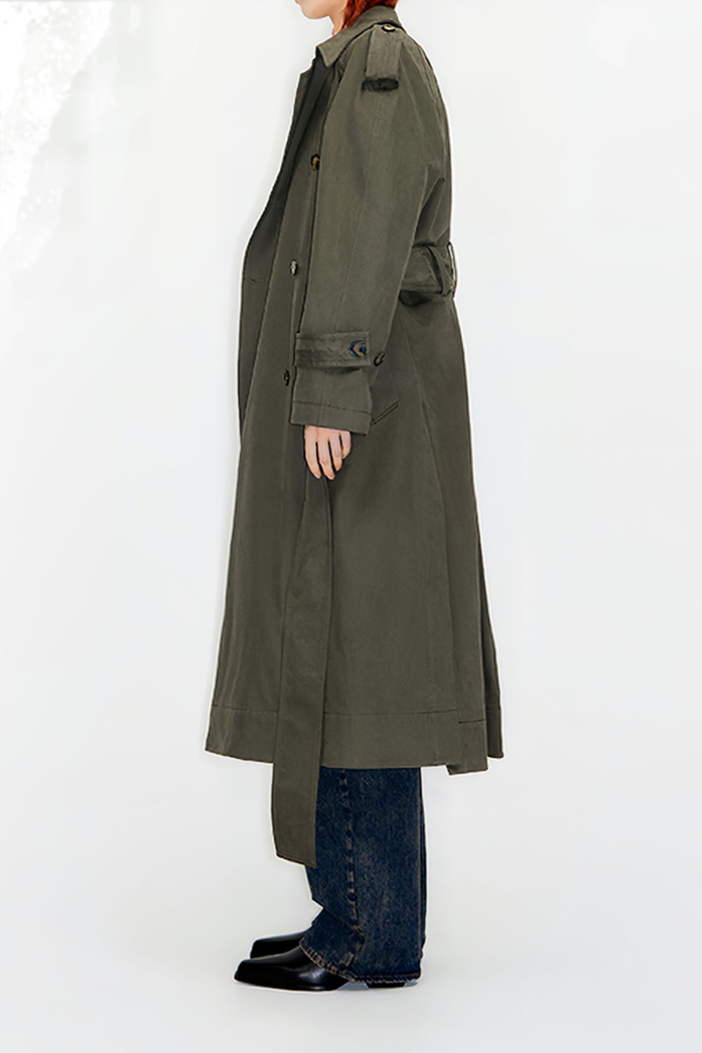 LONG DARK KHAKI TRENCH COAT 4