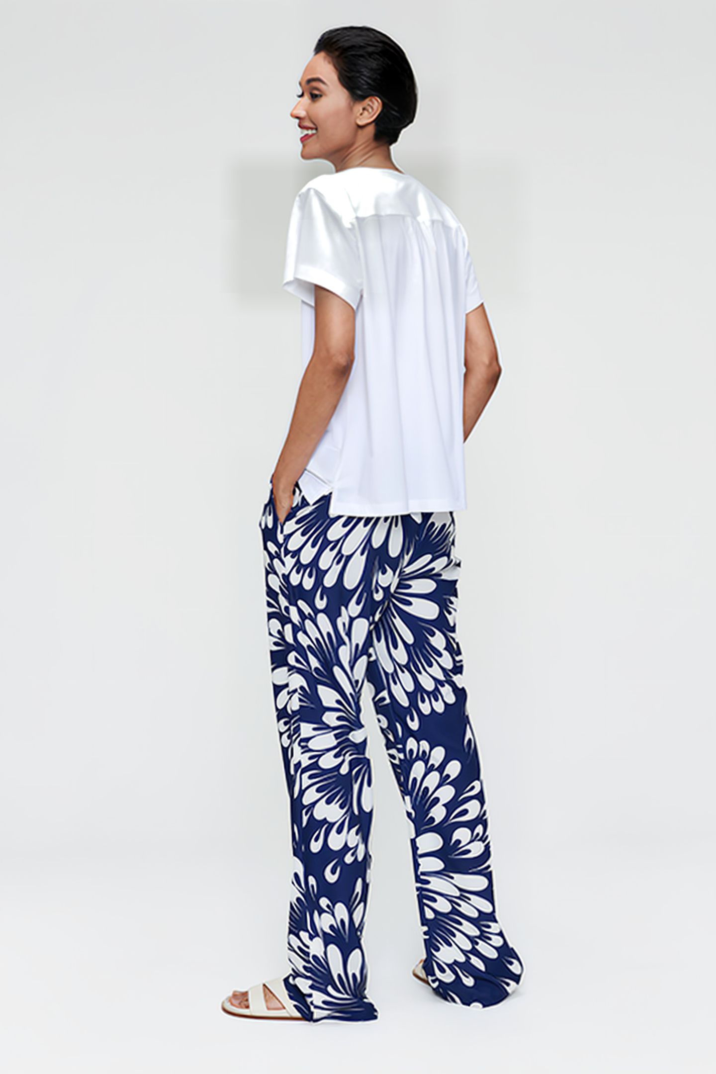 PRINTED WIDE LEG PANTS ROYAL BLUE 3