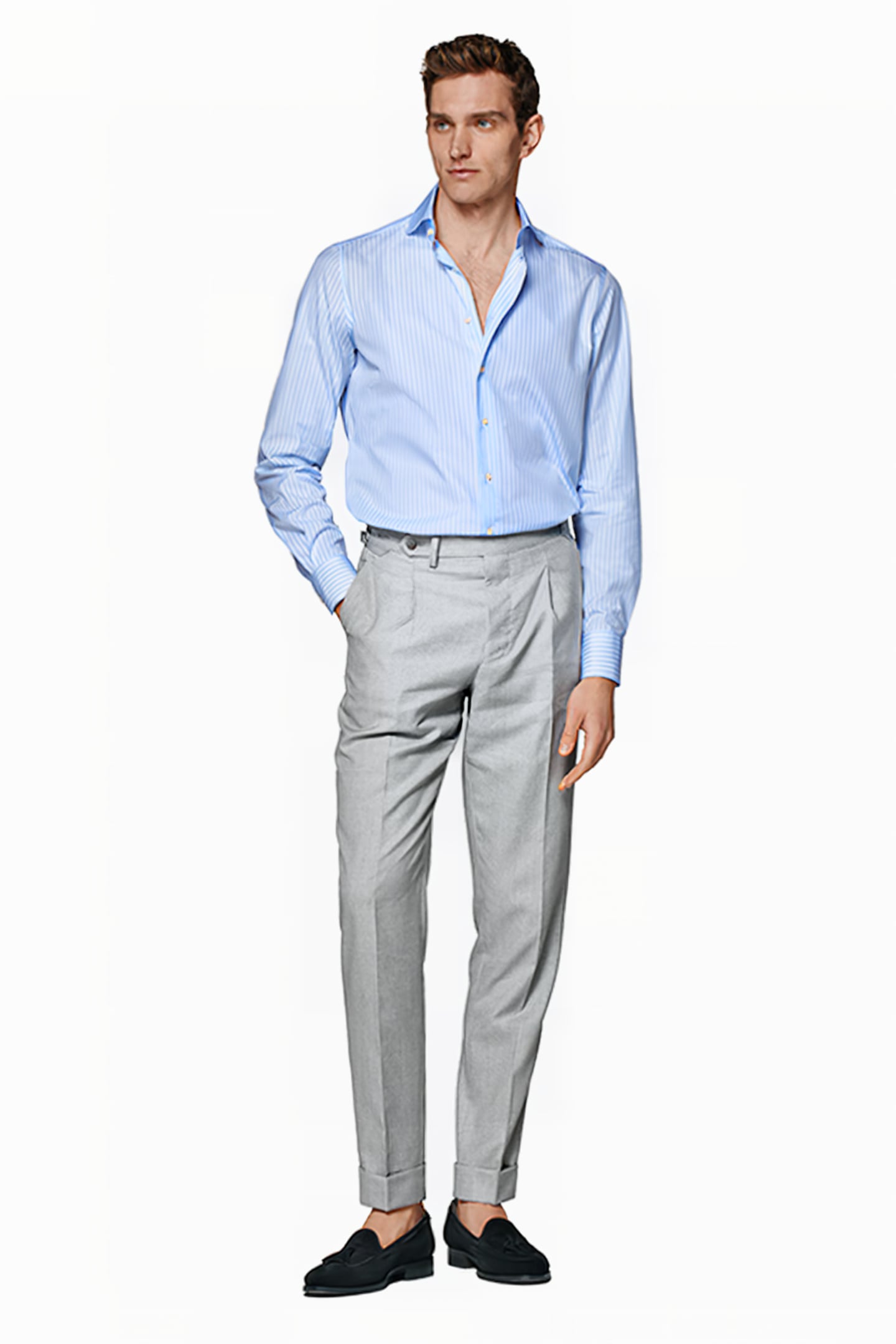 LIGHT BLUE STRIPED TWILL SLIM FIT SHIRT 1