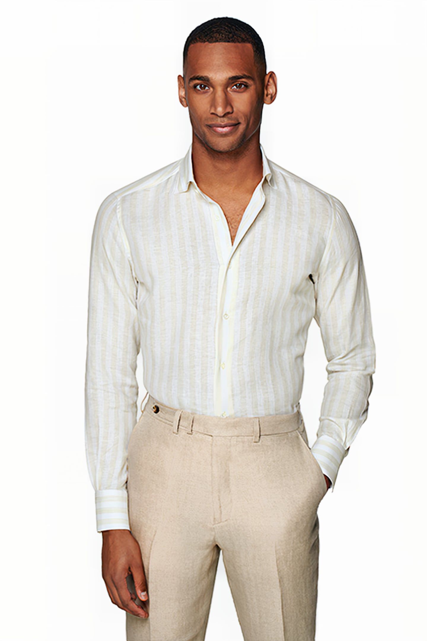 LIGHT BROWN STRIPED SLIM FIT SHIRT 1