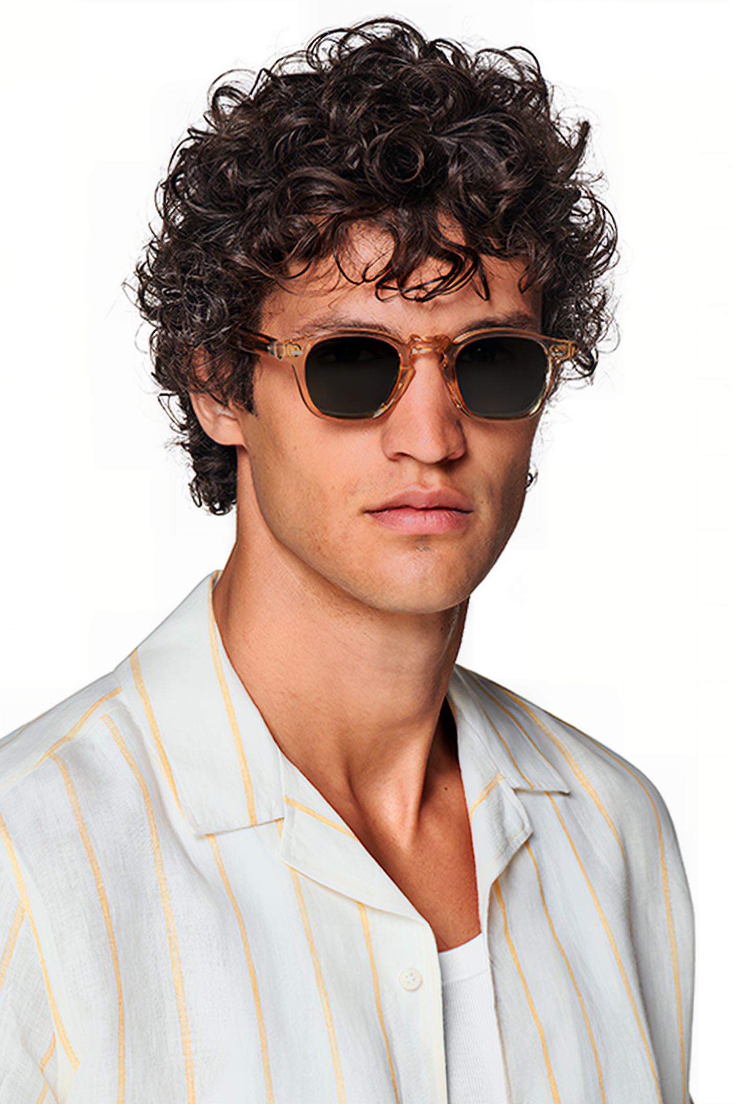 YELLOW STRIPED CAMP COLLAR SLIM FIT SHIRT 6
