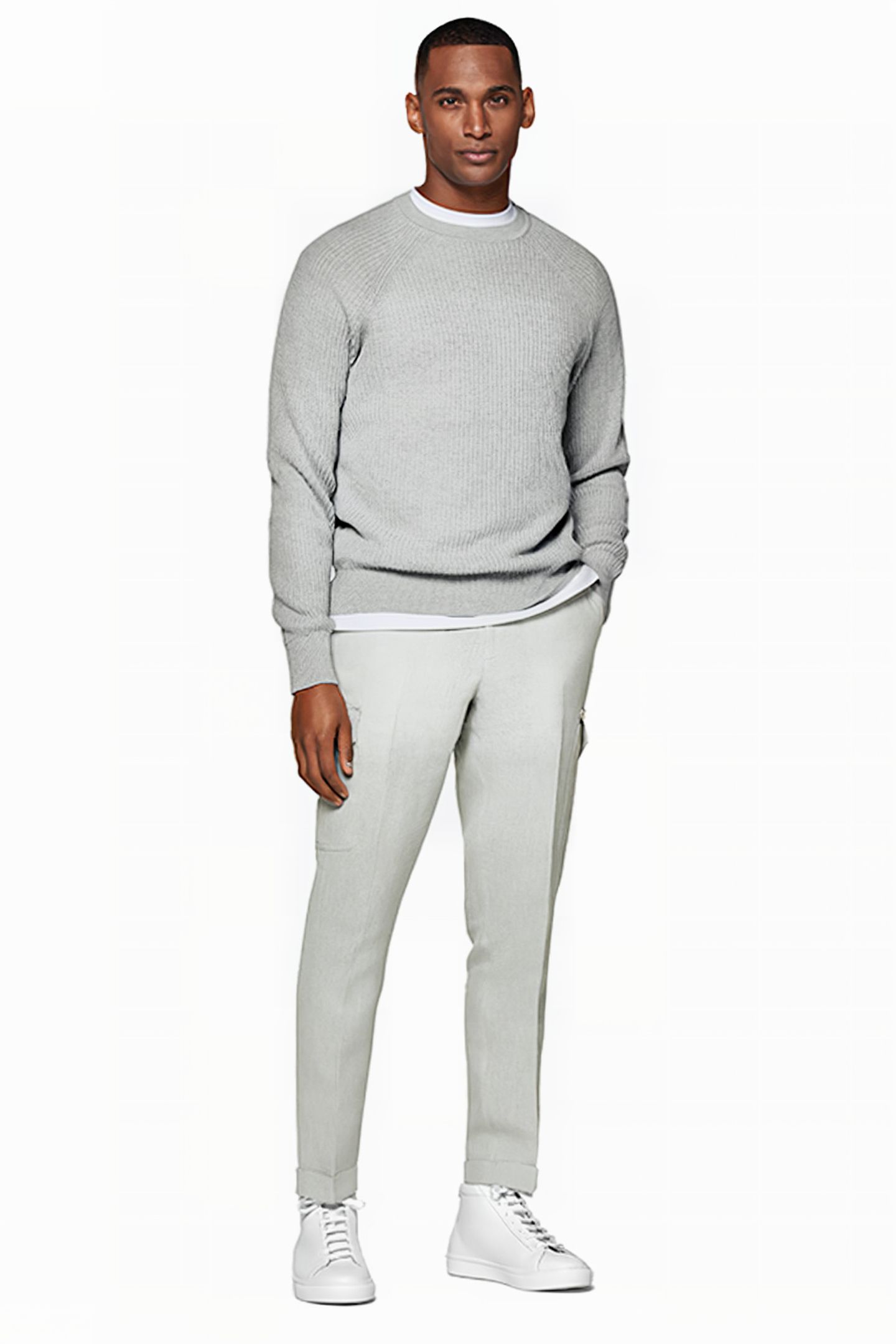 LIGHT GREY WIDE LEG TAPERED TROUSERS 3