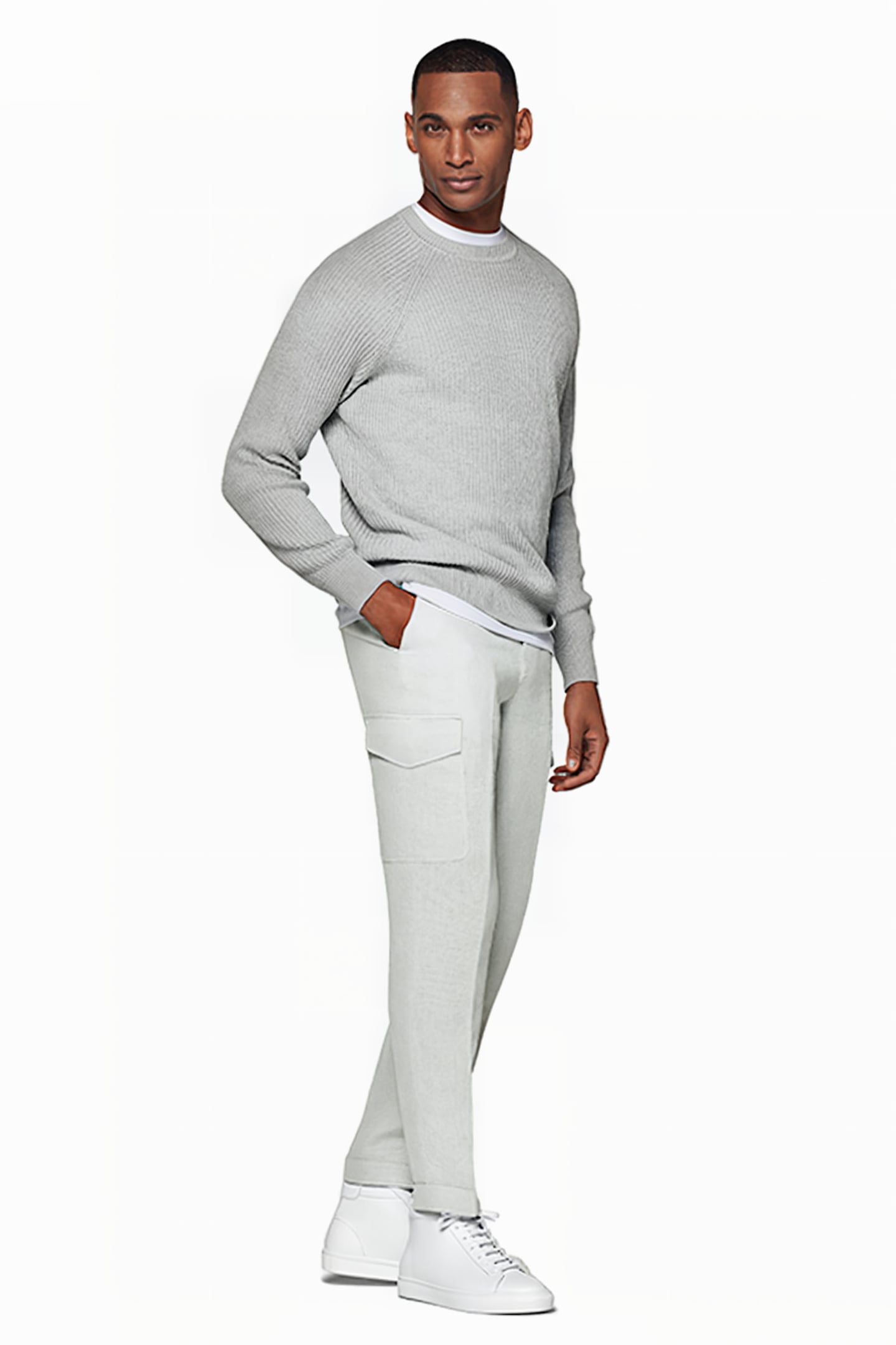 LIGHT GREY WIDE LEG TAPERED TROUSERS 4
