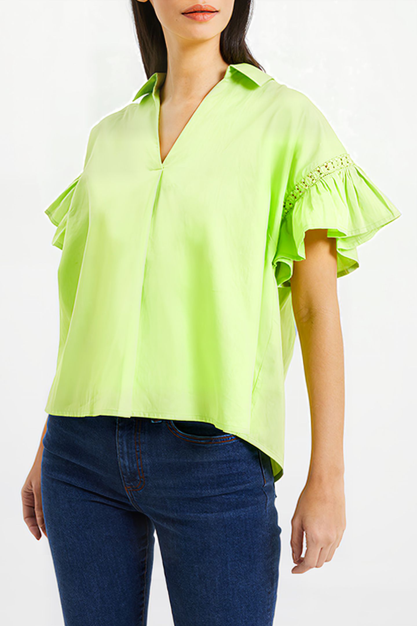 SINDEY COTTON SATIN SHIRT GREEN 1