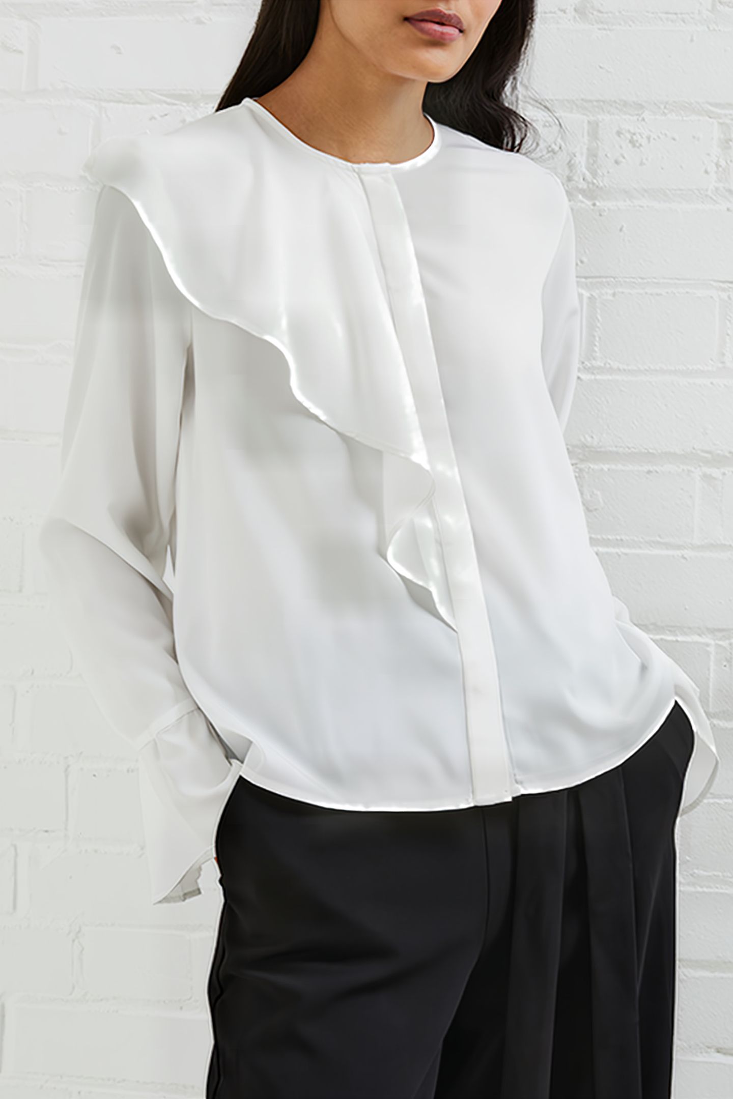 CREPE LIGHT ASYMM FRILL SHIRT WHITE 4