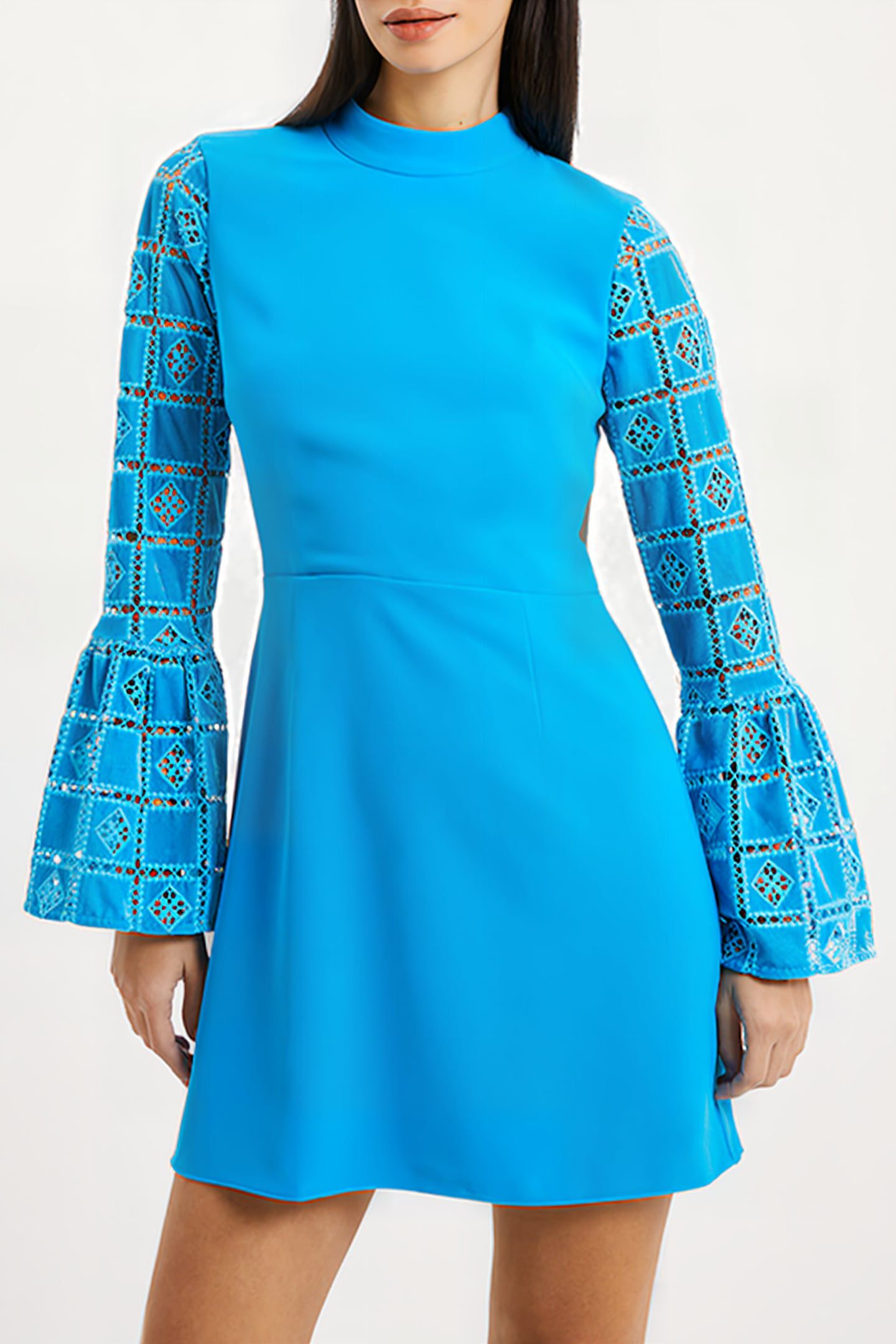 GARNET VELVET LACE MINI DRESS BLUE 1