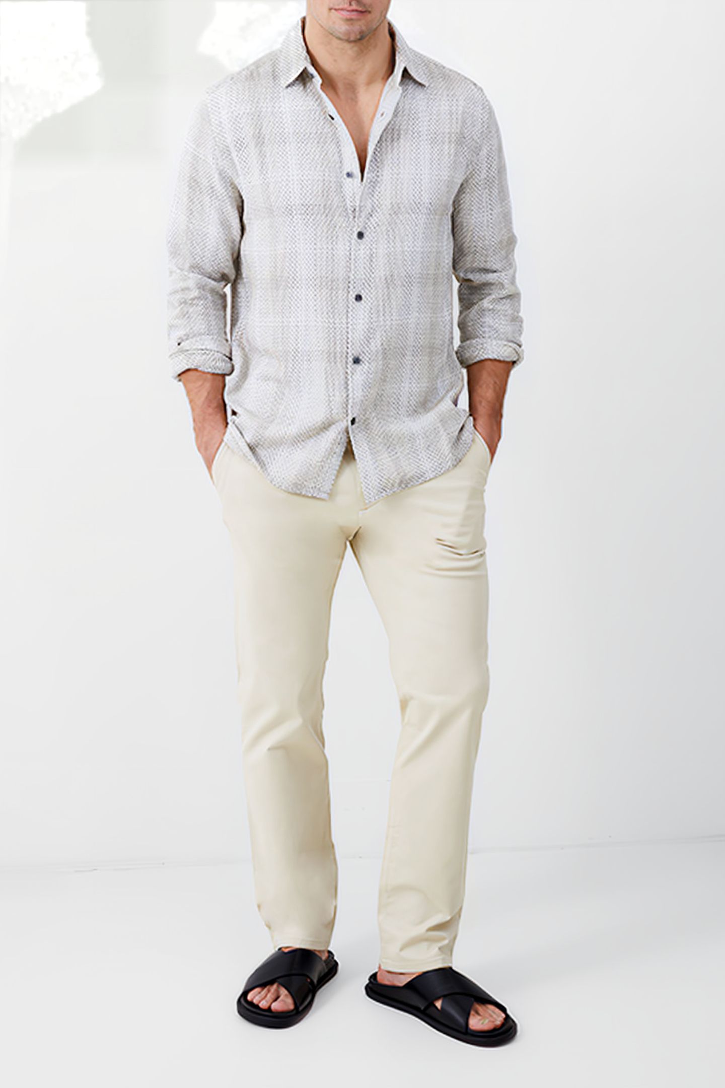 BARROW DOBBY LS SHIRT BROWN 2