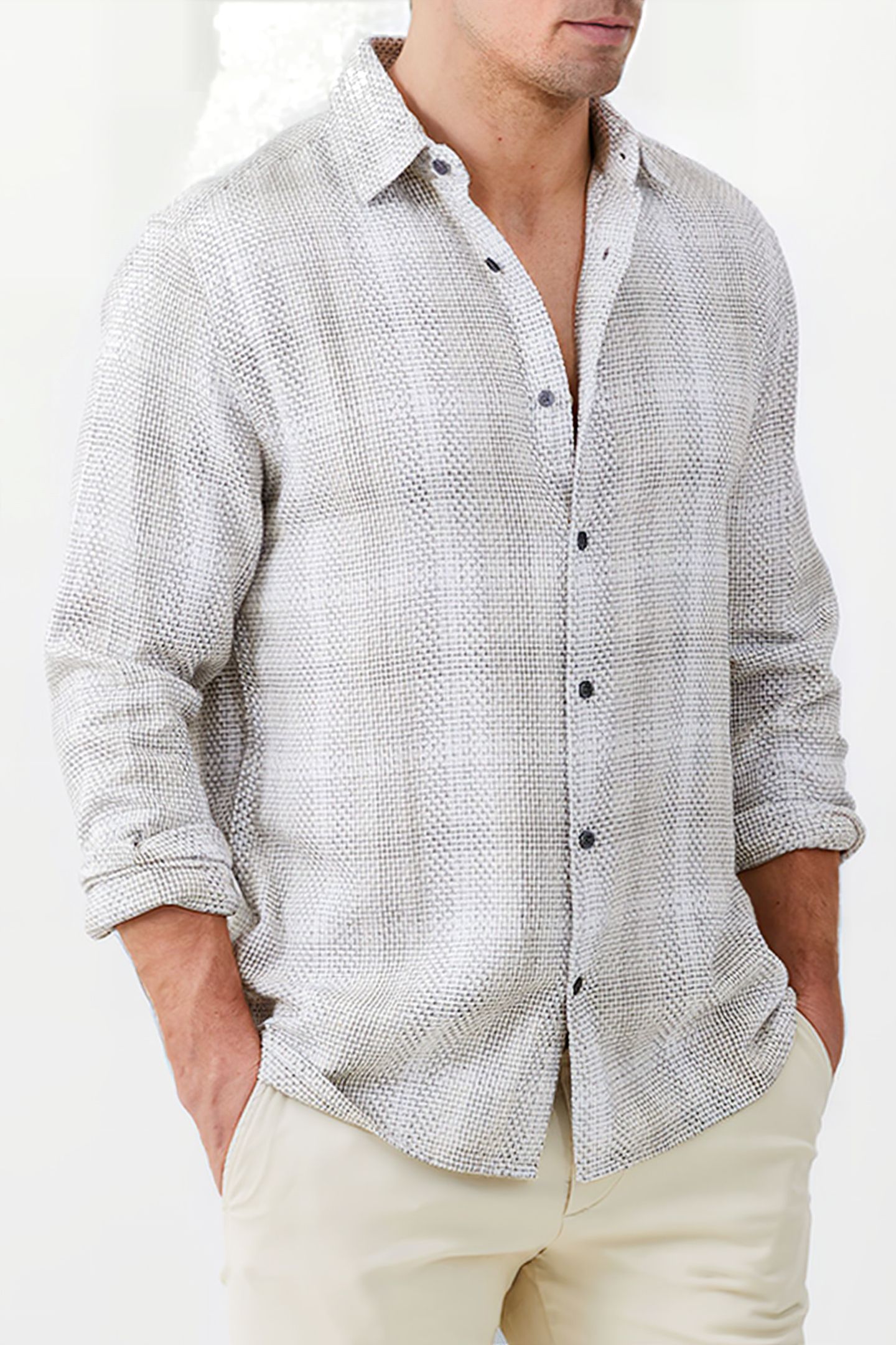 BARROW DOBBY LS SHIRT BROWN 1