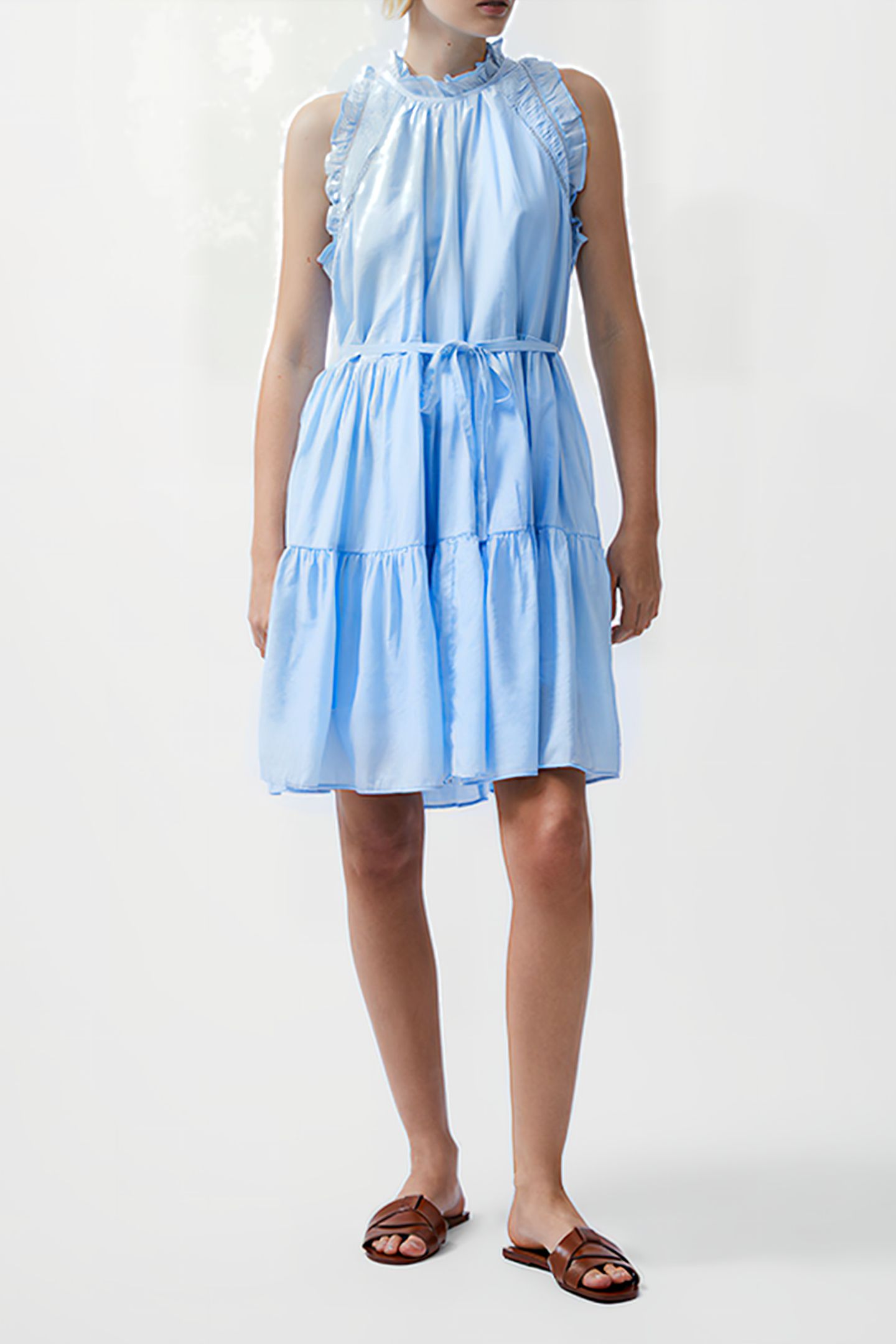 EMILY TIERED FLARED DRESS BLUE 1