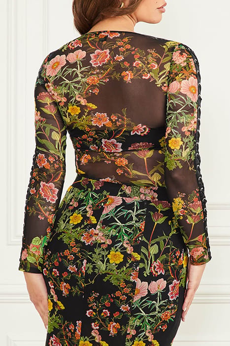 MARCIANO BY GUESS LEWIS MESH TOP BLACK BEAUTY BLOUSE PRINT 2