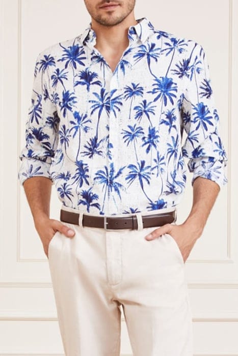 MARCIANO BY GUESS JOE COLLAR NOTCHE BLUE PALM CASUAL SHIRT P 1