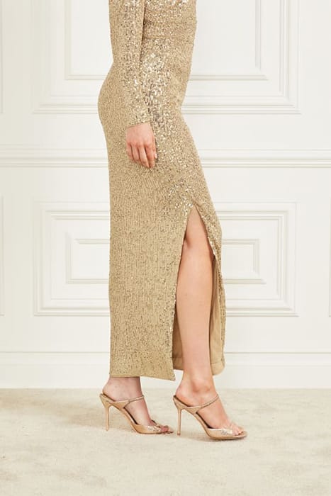 MARCIANO BY GUESS SPARKLE THE DARK FANTASY GOLD MAXI SKIRT S 5
