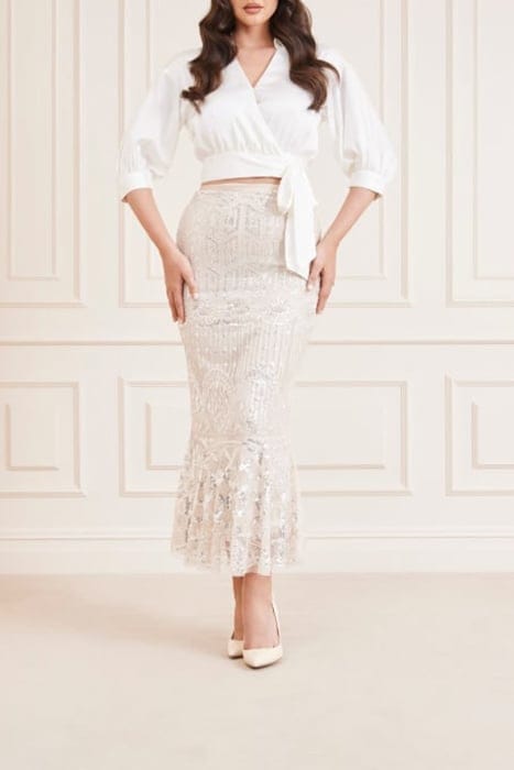MARCIANO BY GUESS CRYSTAEMBROIDERED CRYSTAL BUFFY MINI SKIRT 1