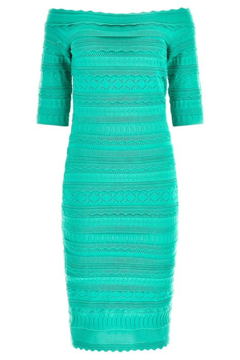 MARCIANO BY GUESS SYRIA OFF SHOULDE POMPOM MINI DRESS GREEN 3