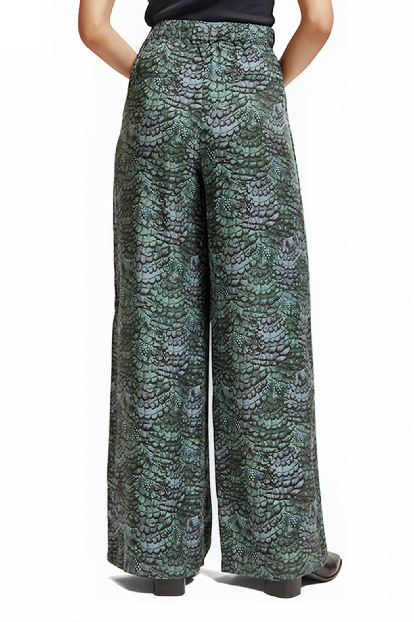 ELENI - HIGH RISE WIDE LEG PYJAMA PANTS FEATHER BOTTLE GREEN 2