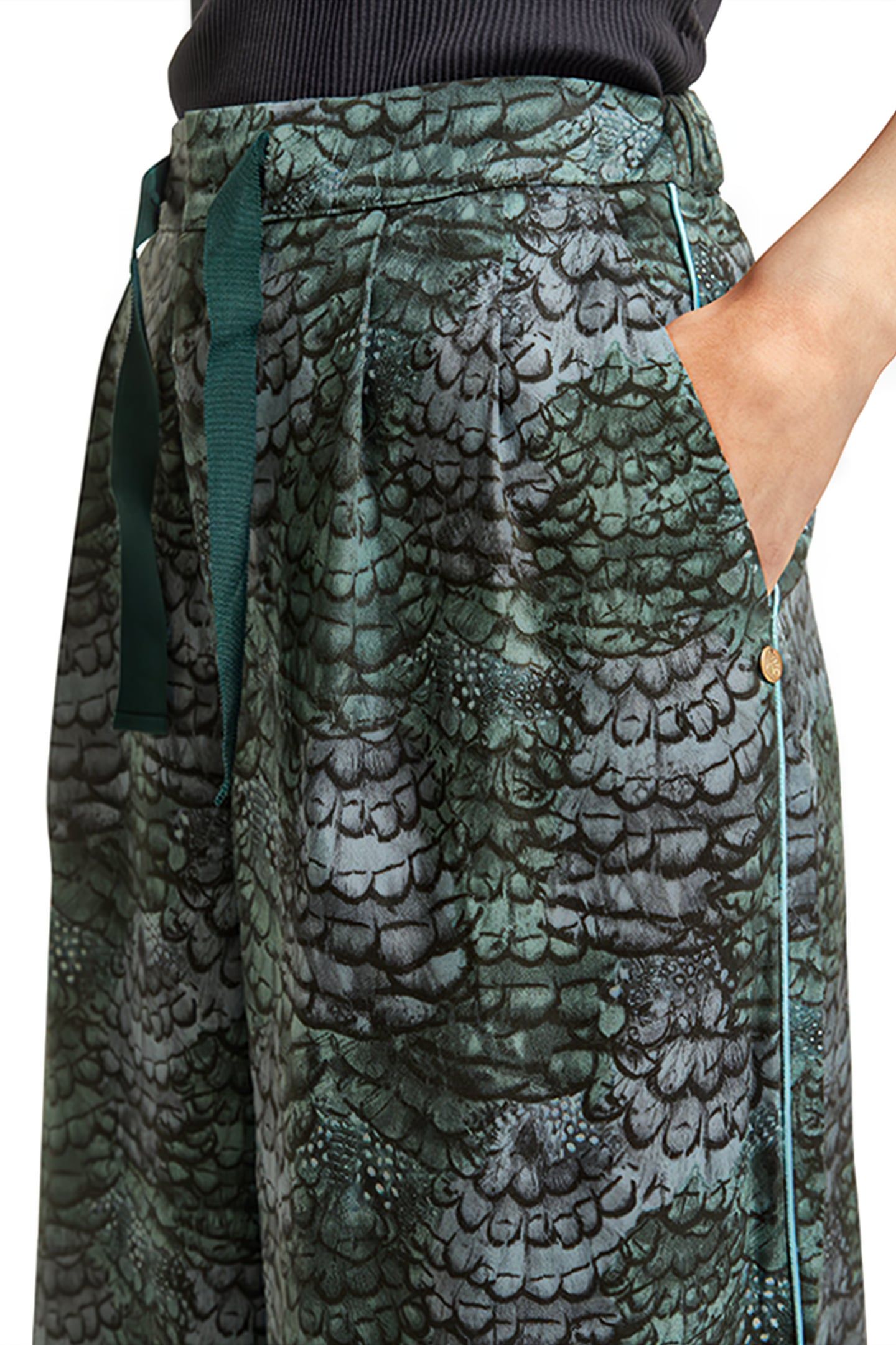 ELENI - HIGH RISE WIDE LEG PYJAMA PANTS FEATHER BOTTLE GREEN 7