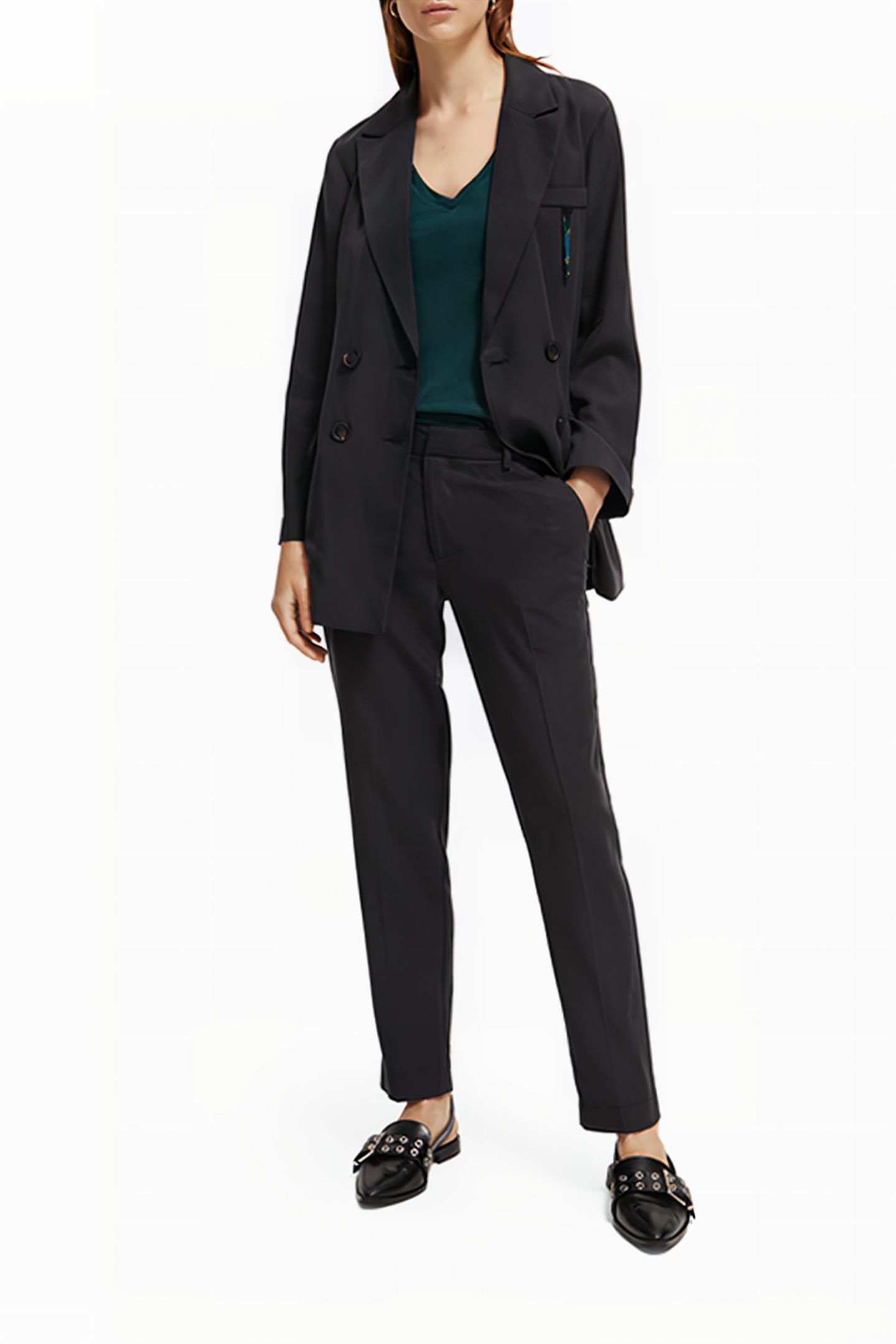 LOWRY - MID RISE SLIM LEG DRAPEY PANTS CHARCOAL 3
