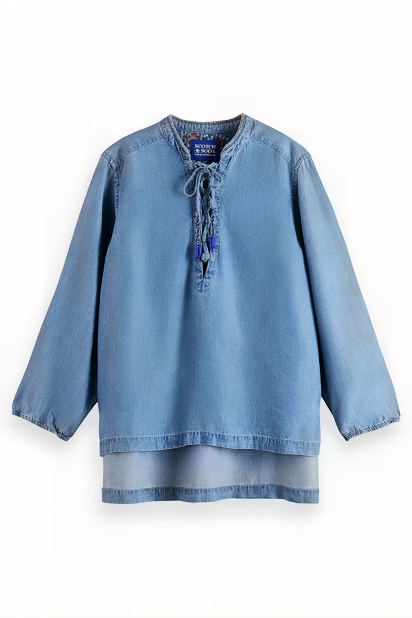 LACE UP DENIM WASHED INDIGO TENCEL SHIRT INDIGO 4