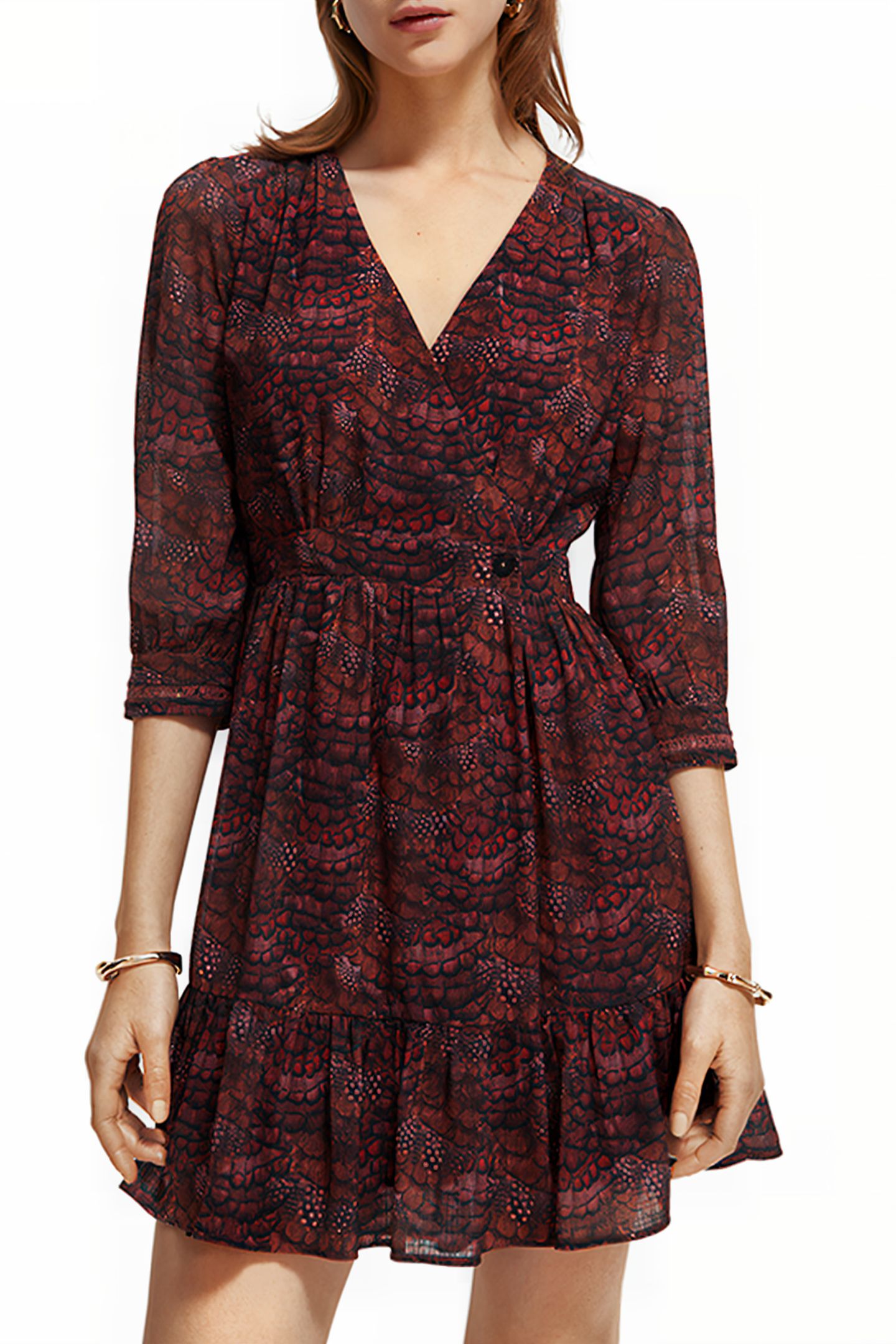 WRAP MINI DRESS FEATHER BORDEAUX 1