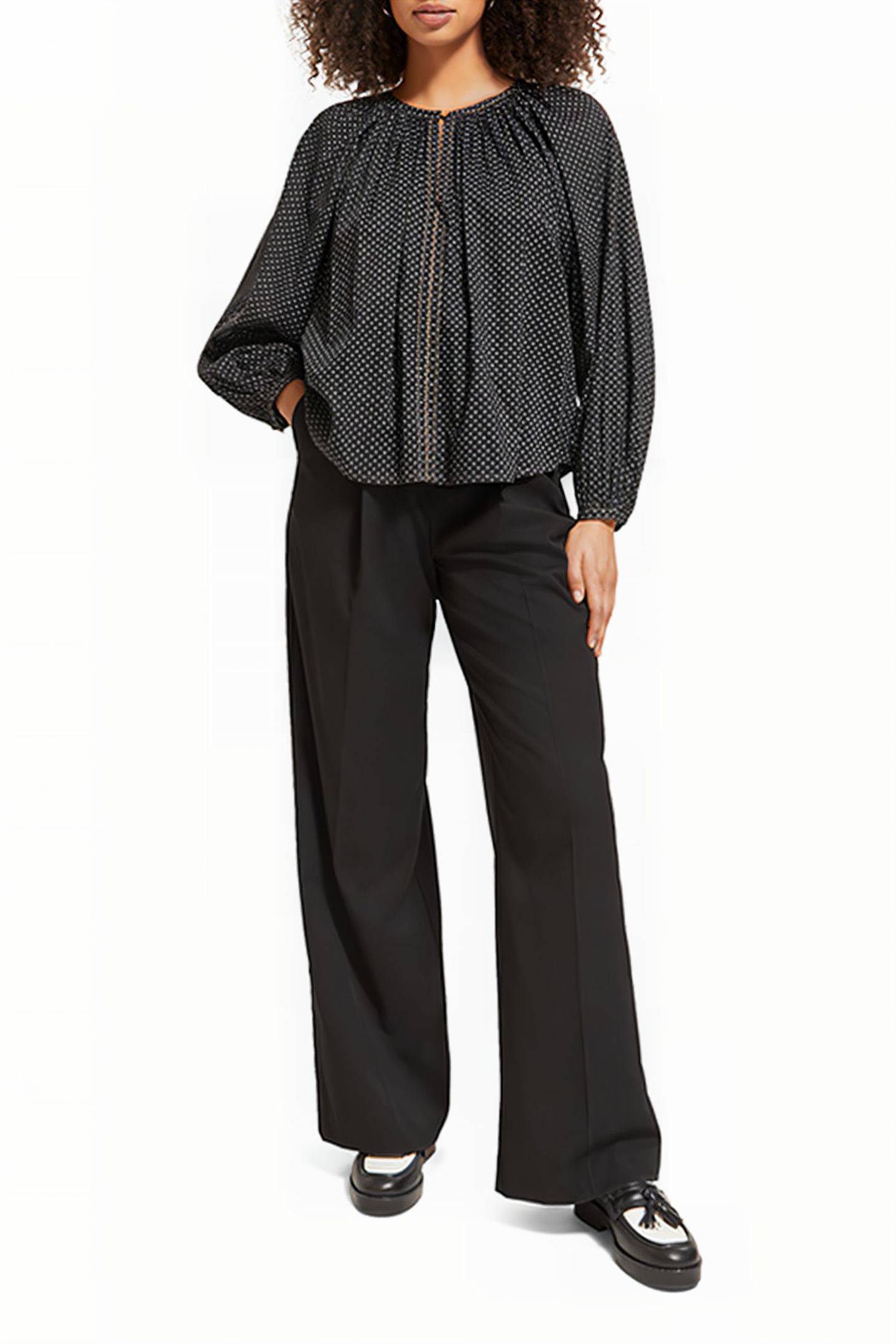 BALLOON SLEEVE EMBROIDERED TOP POLKA EVENING BLACK 3