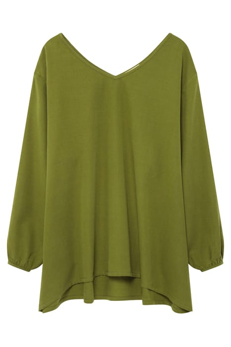 V COLLAR LONGSLEEVES TRAPEZE MID-LENGTH TOP WASABI 4