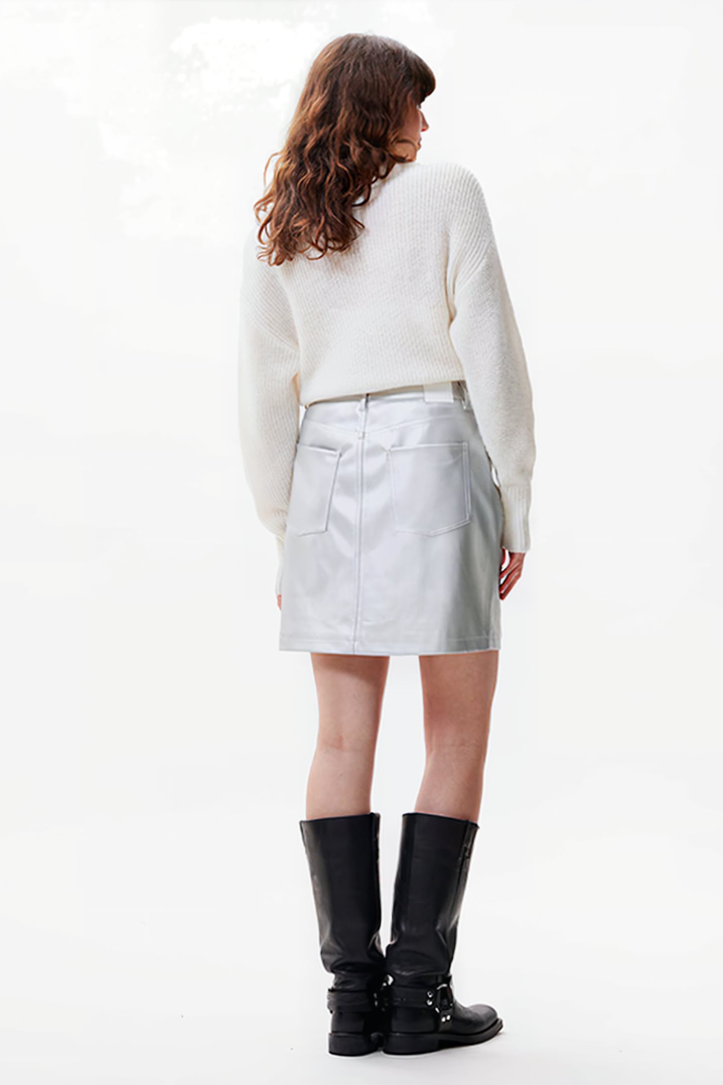 VEGAN LEATHER 5 POCKET SKIRT SILVER 3