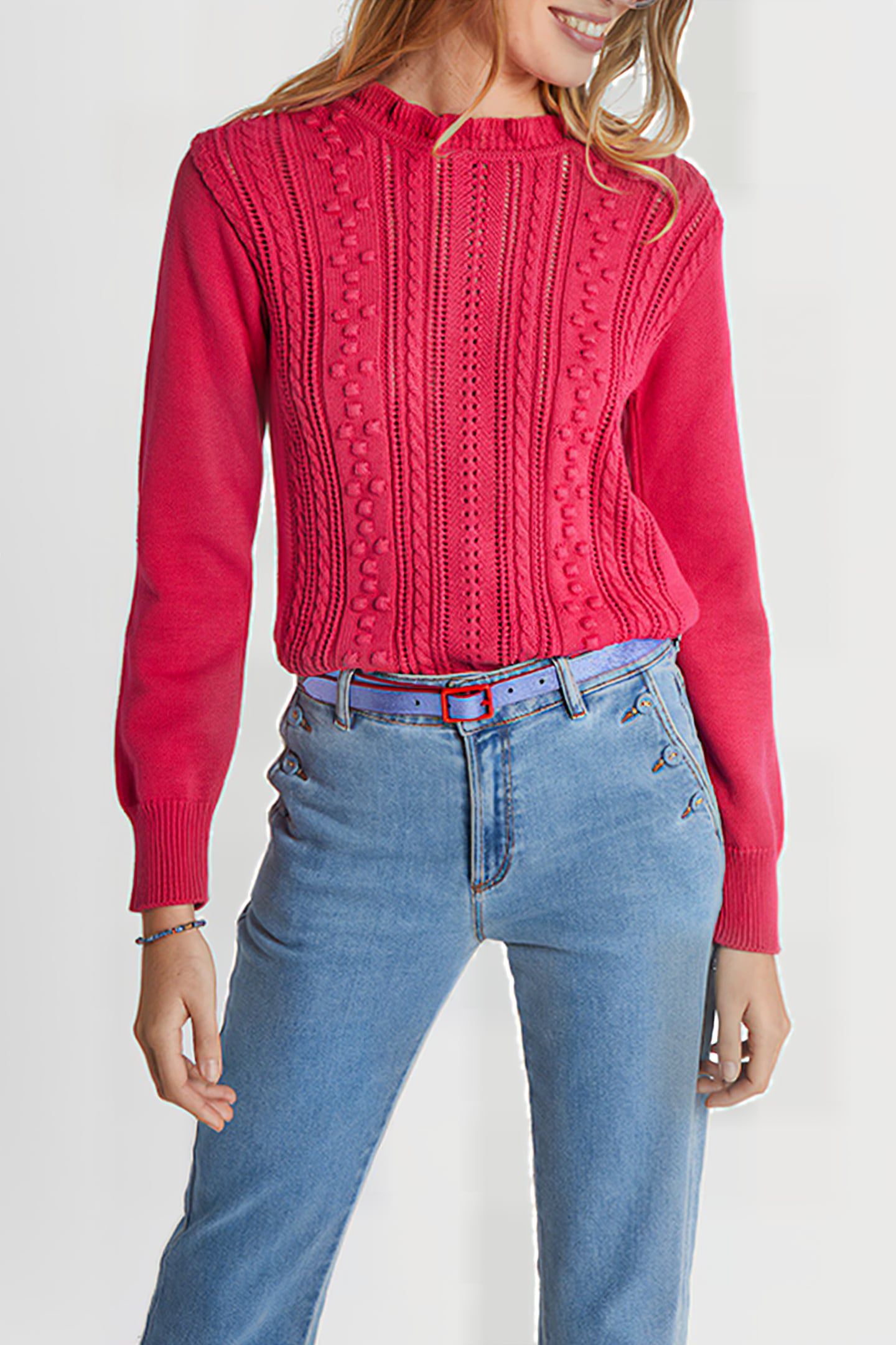 MAGENTA DECORATIVE KNIT SWEATER 1