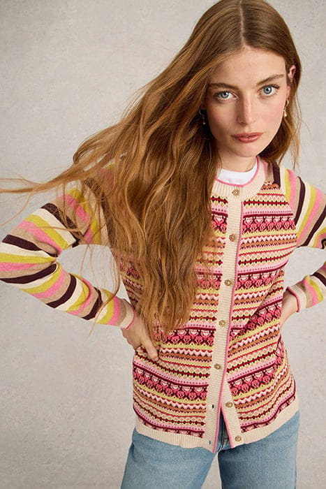 LULU FAIRISLE CARDI PINK MULTI 3