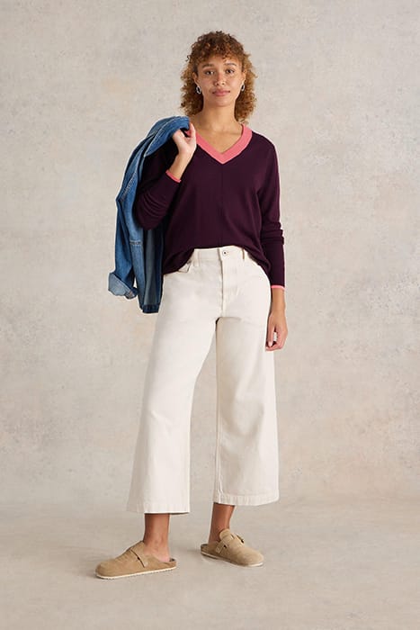 MAGGIE V NECK JUMPER DARK PLUM 1