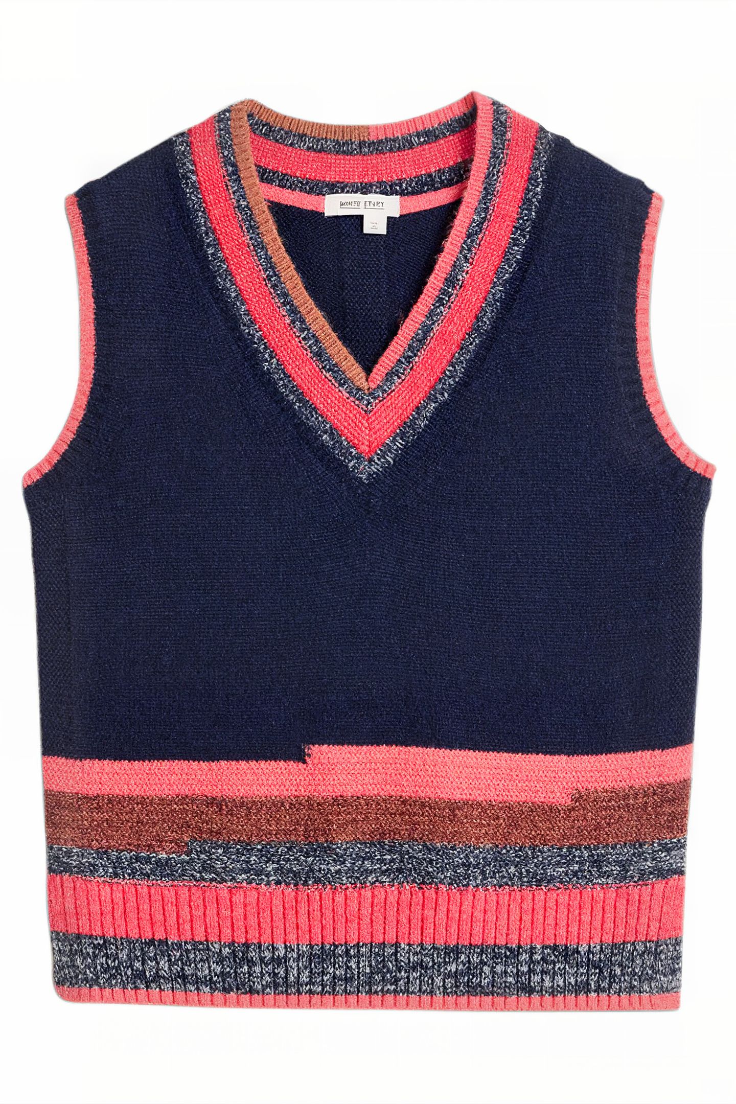 V NECK STRIPE TANK NAVY MULTI 3