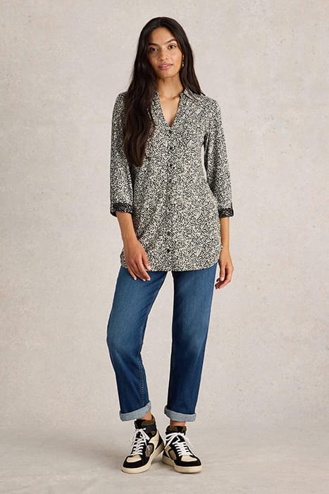 ANNIE LONGLINE SHIRT BLACK PRINT 1