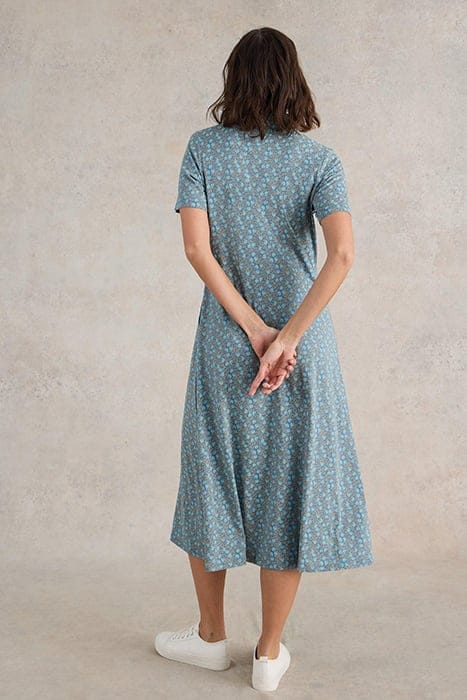 RUA JERSEY SHIRT DRESS TEAL PRINT 2
