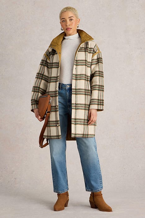 MARLOWE REVERSIBLE CHECK COAT IVORY MULTI 1