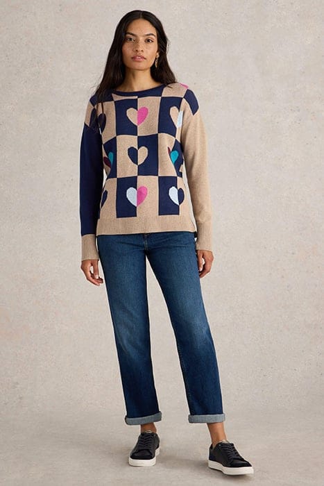 CITY CHECK HEART JUMPER NATURAL MULTI 1