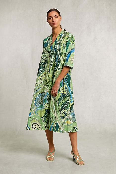 BLUE/GREEN FANTASY V-NECK DRESS GREEN 1