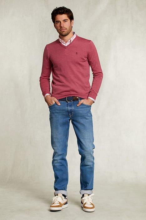 CUSTOM FIT MERINO V-NECK PULLOVER AMARANTH MIX PINK 3