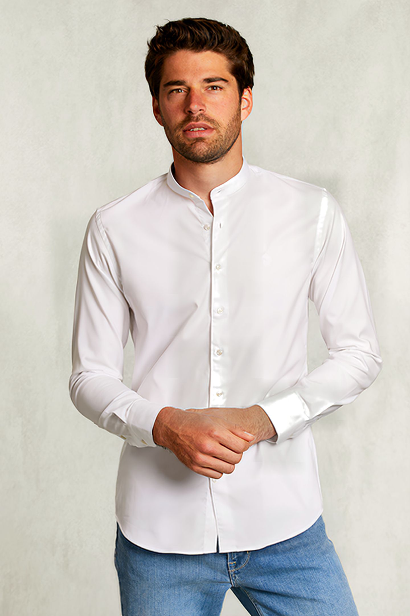 SLIM FIT UNI SHIRT HENLEY COLLAR WHITE WHITE 1